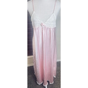 Vintage 90s CC Courtenay Pink Satin Lace Nightgown Long full length sz L slip